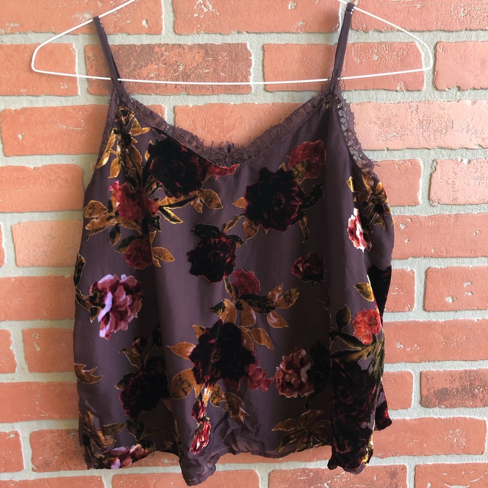 Feminine Boho Floral Camisole with Velvet Accents Women’s
